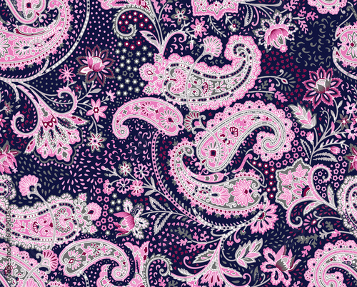 Seamless paisley pattern, ethnic floral design.