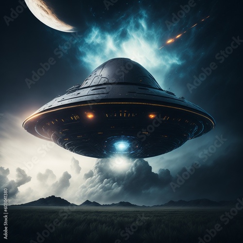 UFO on the way to the multiverse high-speed Illustration World UFO day Generative AI
