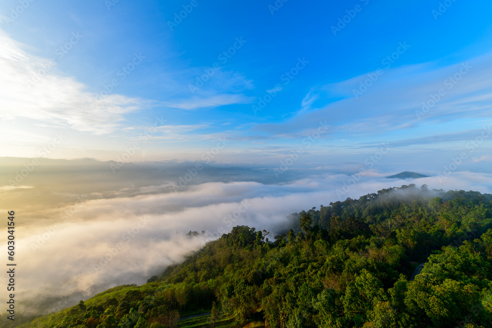 beautiful sea of mist and sunrise, Yala Province, Thailand