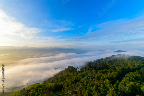 beautiful sea of mist and sunrise  Yala Province  Thailand