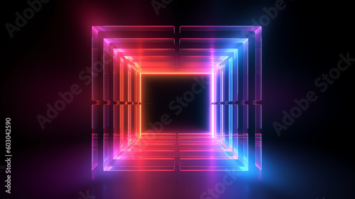 glowing square frame in the dark room. generative AI