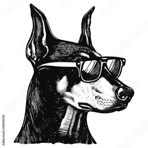 cool doberman dog wearing sunglasses sketch