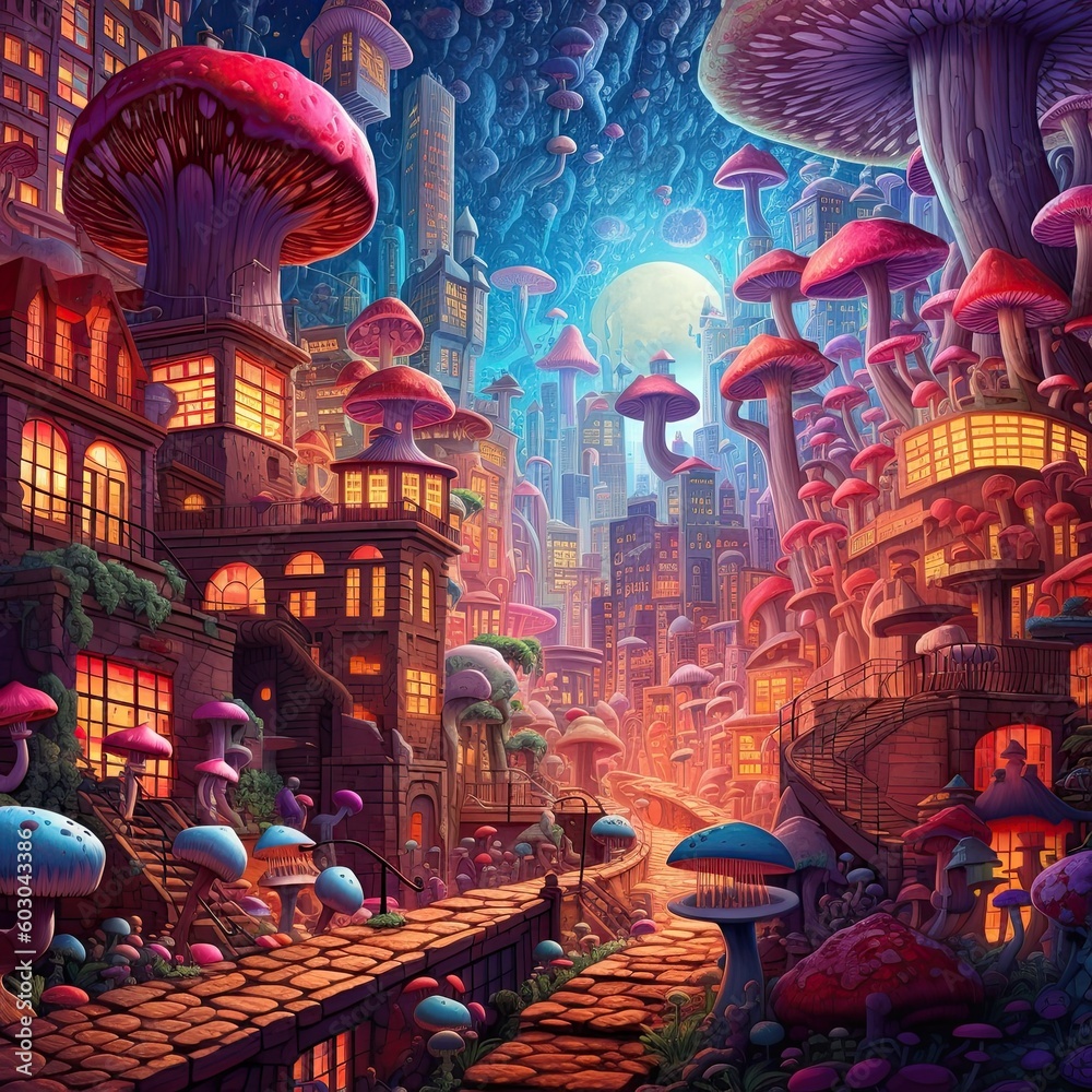 Mushroom psychedelic  City Generative Ai artwork