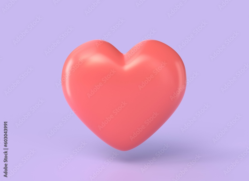 3d red heart icon in cartoon style. illustration isolated on purple background. 3d rendering