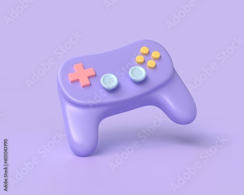 3d purple gamepad, joystick, entertainment gaming process symbol. 3d render illustration