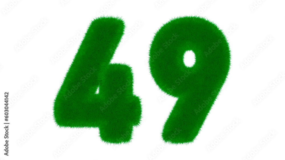 Number 49 from natural green font in the form of grass on an isolated white background. 3d render illustration. Number 49 from natural green font in the form of grass on an isolated white background. 3d render illustration.