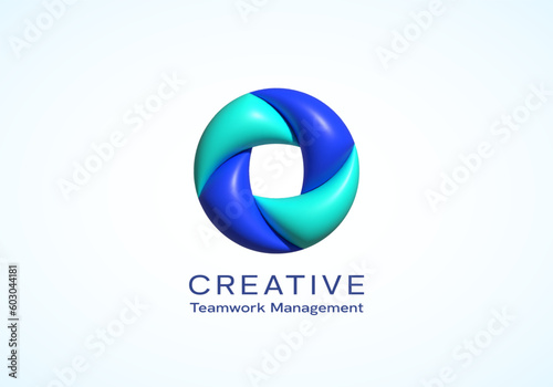 Free Download Inflated 3D Vector Loop Circle Abstract Vector Logo Template. Modern Geometry Swirl Sign Isolated - GFXLoad