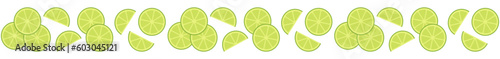 Seamless border garland with lime slices. Isolated vector and PNG illustration on transparent background.