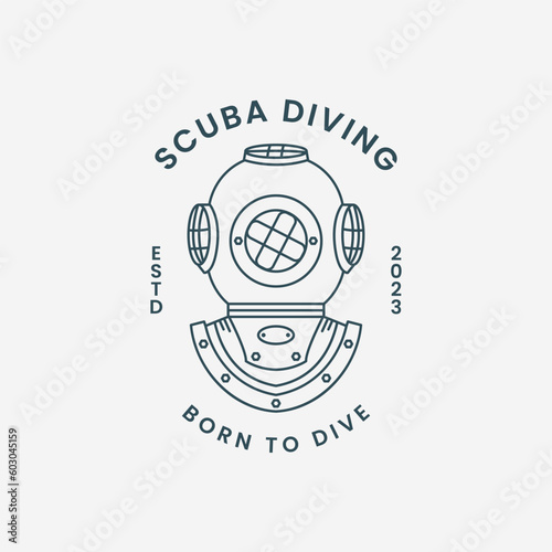 helmet diving line art logo vector template illustration design. scuba diving icon logo