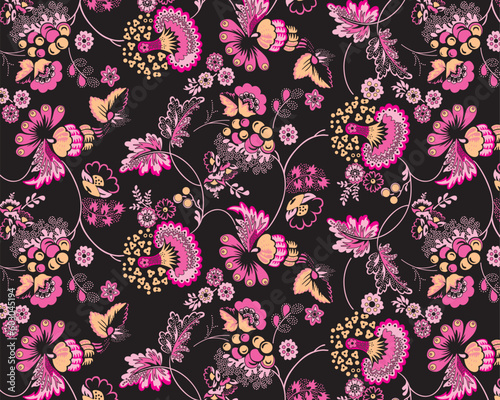 Ethnic floral pattern beautiful Indian style Paisley Ornament fabric Print