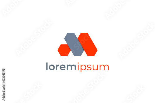 Initial A and M Letter Logo Image. Red and Grey Geometric Shape Origami Style isolated on White Background. Flat Vector Logo Design Template Element for Business and Branding Logos.