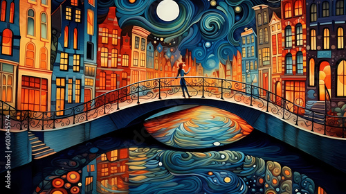 Illustration of a beautiful city view on the river