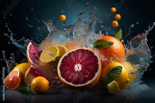Fresh fruit splash isolated - generative ai 