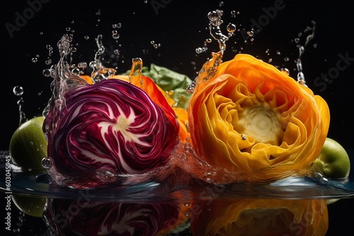 Fresh vegetables splash detail and isolated- generative ai 