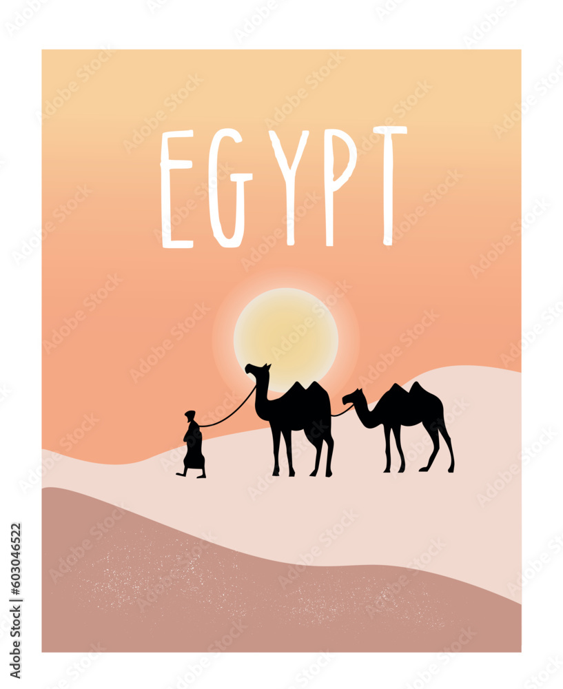 Egypt Desert landscape with camels Egypt Desert landscape with camels