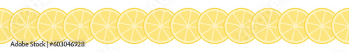 Seamless border garland with round lemon slices. Isolated vector and PNG illustration on transparent background.