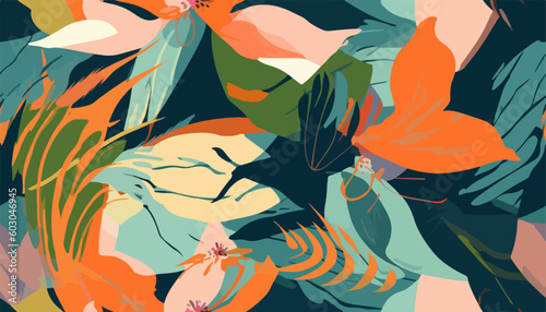Modern exotic botanical pattern. Floral abstract contemporary seamless pattern. Hand drawn unique print