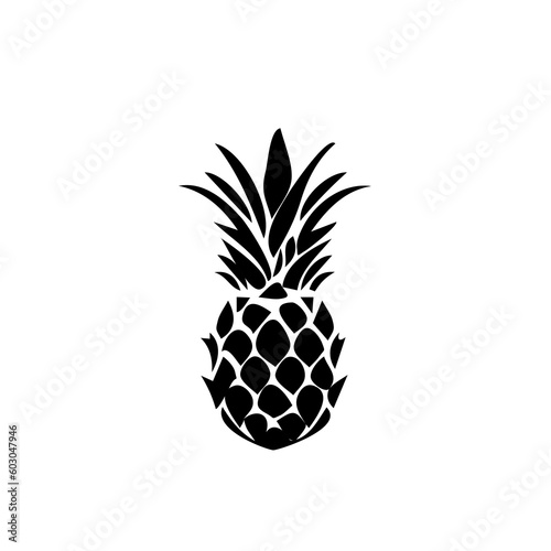 Pineapple Icon, Ananas Silhouette, Tropical Fruit Design, White Black Pine Apple Symbol Isolated