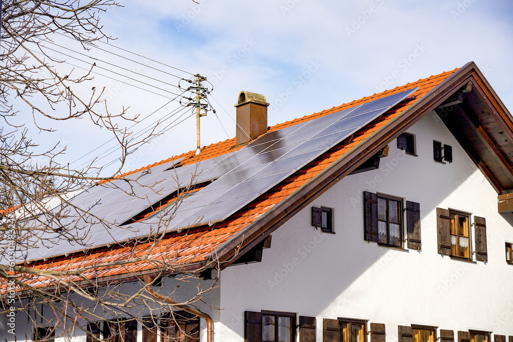 Solar Electricity on the roof of a private house in the form of solar panels.