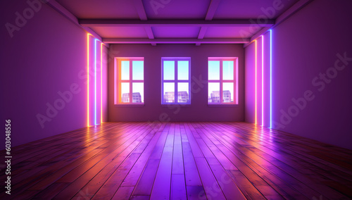 minimalist 3d neon colorful lights in a room. generative AI © busra