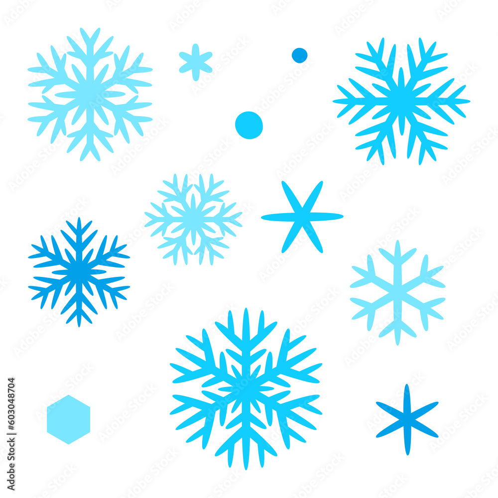 Set of winter snowflakes. Decoration for Merry Christmas and Happy New Year.