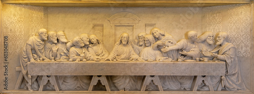 NAPLES, ITALY - APRIL 21, 2023: The relief of Last supper from altar of churc...