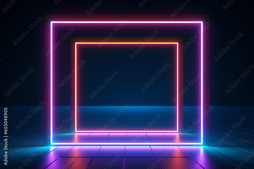 neon light effect with a square frame. generative AI neon light effect with a square frame. generative AI