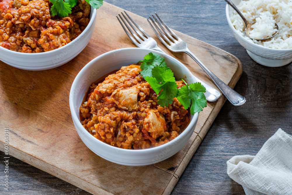 Chicken dhansak curry with rice Chicken dhansak curry with rice