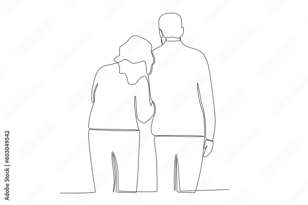 Rear view of grandparent walking. Grandparent day one-line drawing Rear view of grandparent walking. Grandparent day one-line drawing