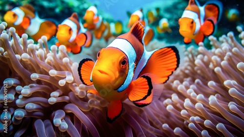 Slika na platnu Clownfish Swimming Among the Vibrant Corals of a Tropical Reef