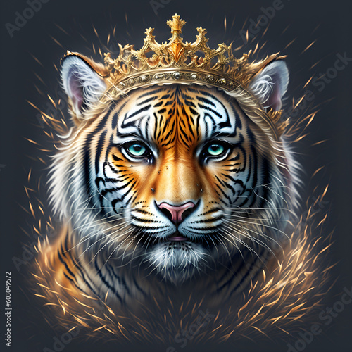 tiger_front_face_big_crown_on_head