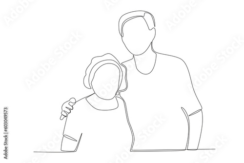 Grandpa put his arm around grandma's shoulder. Grandparent day one-line drawing