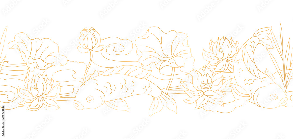 Oriental fish and lotus pattern. Chinese and japanese traditional background. Oriental fish and lotus pattern. Chinese and japanese traditional background.