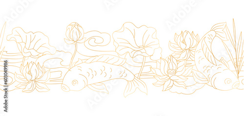 Oriental fish and lotus pattern. Chinese and japanese traditional background.
