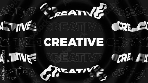 White text Creative on black background. Black and white monochrome kinetic typography.