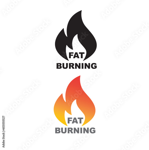Fat burning icon with flame, vector, sign. 