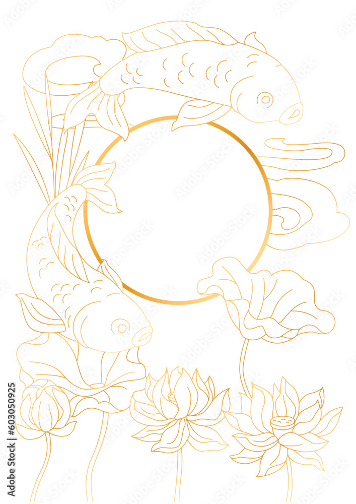 Oriental fish and lotus illustration. Chinese and japanese traditional background. Oriental fish and lotus illustration. Chinese and japanese traditional background.