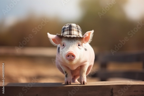 cute pig wearing a cowboy hat