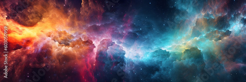 nebula hd wallpapers of light sky-blue and dark crimson. generative AI photo