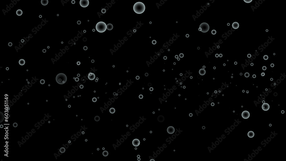 Abstract black and white bubble background. Distribution of bubbles. Nice 3d spheres with reflection.