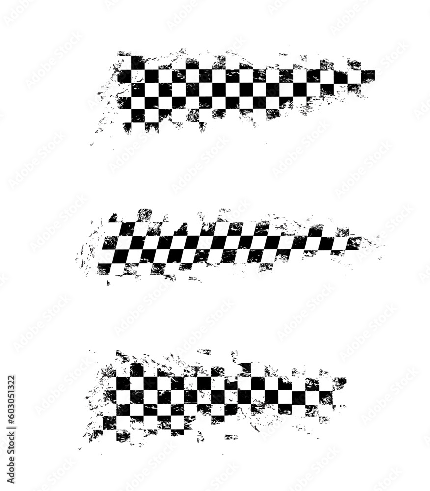 Grunge race flags, car rally and motocross or auto racing sport vector backgrounds. Grunge checkered flag of drag races or karting start or finish banner for motorcycle bike or gear motors sport
