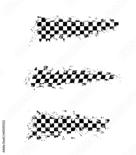 Grunge race flags, car rally and motocross or auto racing sport vector backgrounds. Grunge checkered flag of drag races or karting start or finish banner for motorcycle bike or gear motors sport