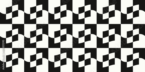 Checkered pattern black and white. Vector chess pattern is seamless and slightly wavy. Looks like a racing flag, seamless pattern.