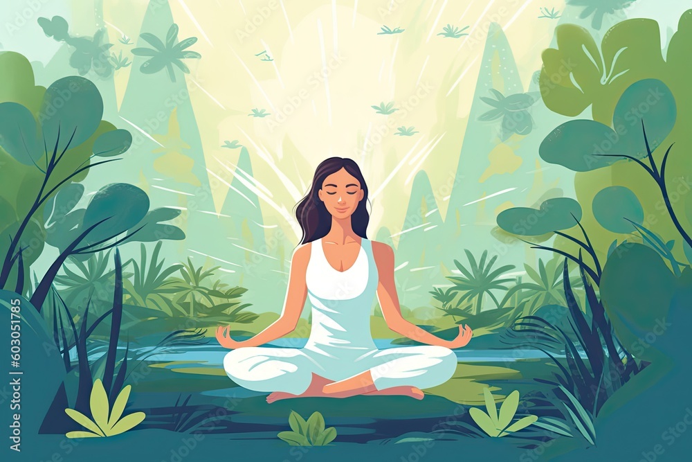 woman meditating in nature, inner peace, AI, AI GENERATIVE, GENERATIVE