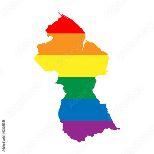 Guyana country silhouette. Country map silhouette in rainbow colors of LGBT flag.