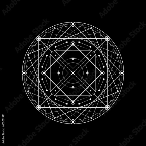 Sacred geometry, alchemy magic tattoo. Meditation esoteric pentagram or symbol. Occult, spirituality geometric line pattern, yoga mason mystery outline vector sign or illuminati mystic ornament