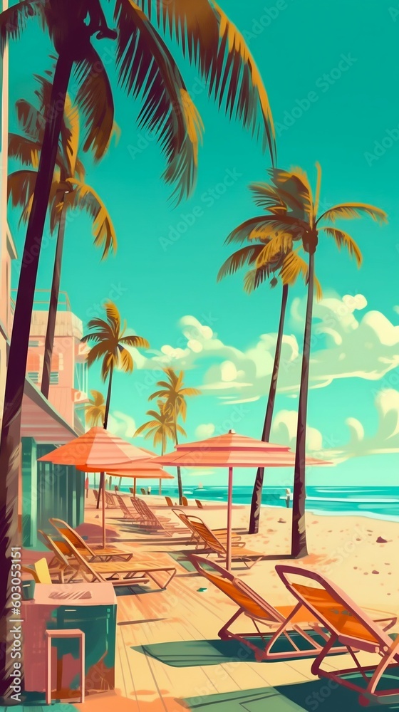 Obraz premium Serene Miami Beach Scene with Sunbathers. Generative ai