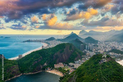 view of Copacabana,  Corcovado, Urca and Botafogo in Rio de Janeiro, Brazil. Skyline of Rio de Janeiro. Cityscape of Rio de Janeiro