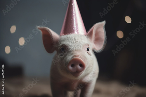 cute pig wearing a birthday hat © imur