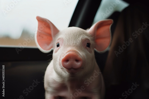 cute pig on the car door